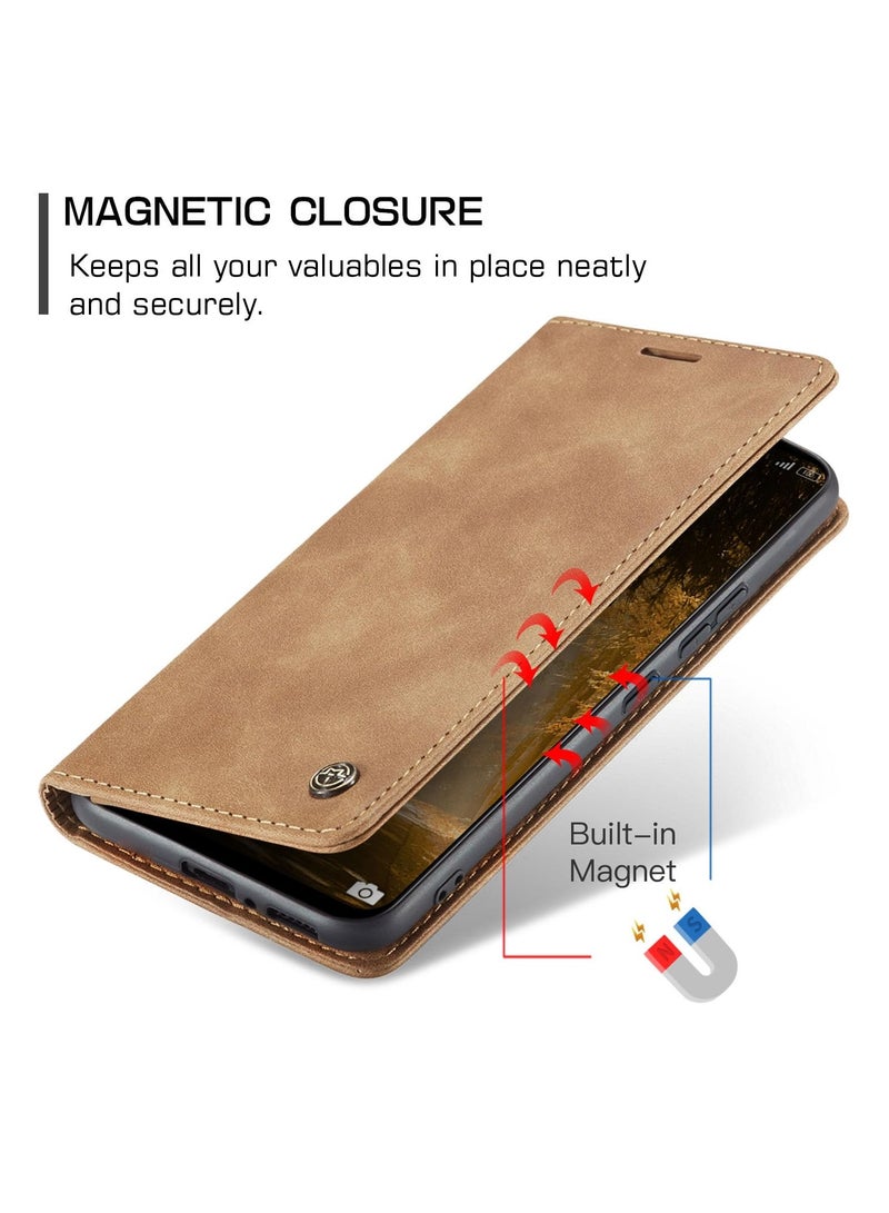 CaseMe Phone Case Luxury PU Leather Design 013 Flip Cover Card Slot Holder Cover For Redmi Note 13 Pro 4G / Poco M6 Pro 4G (Brown) - Image 5