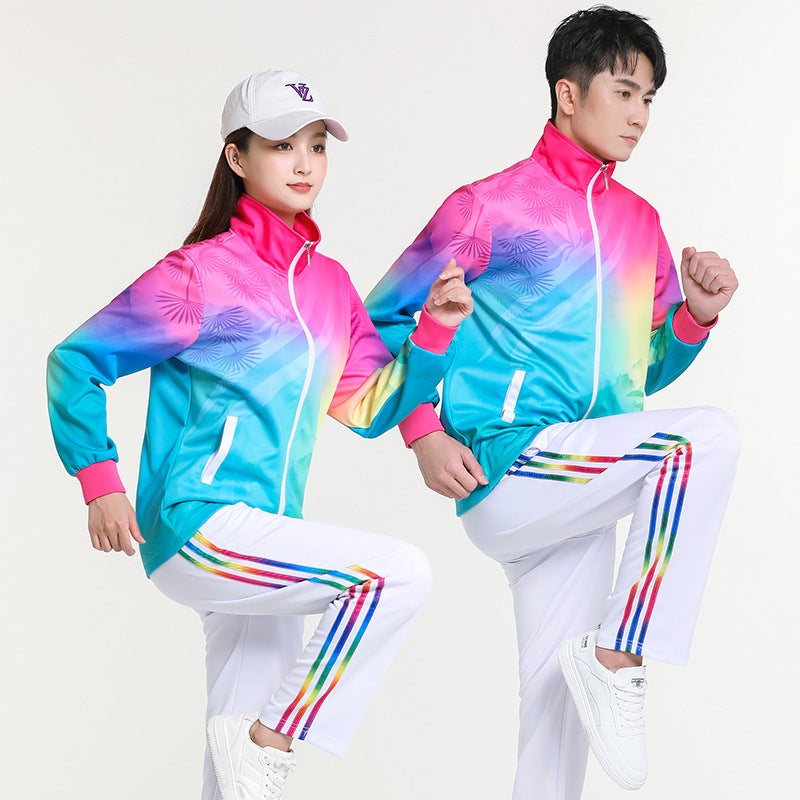 Aerobics Long-Sleeved Sportswear Men'S And Women'S Suit Middle-Aged And Elderly Plus Size Square Dance Healthy Step Group Suit Three-Piece Set