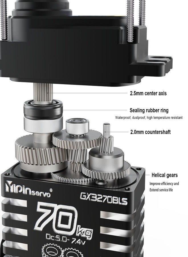 GOUP RC GOUPRC 70kg Brushless Servo for 1/8 1/10 1/12 RC Truck Car Crawler Boat Robot, 7.4V Oblique Gear High Torque Servo - Image 3