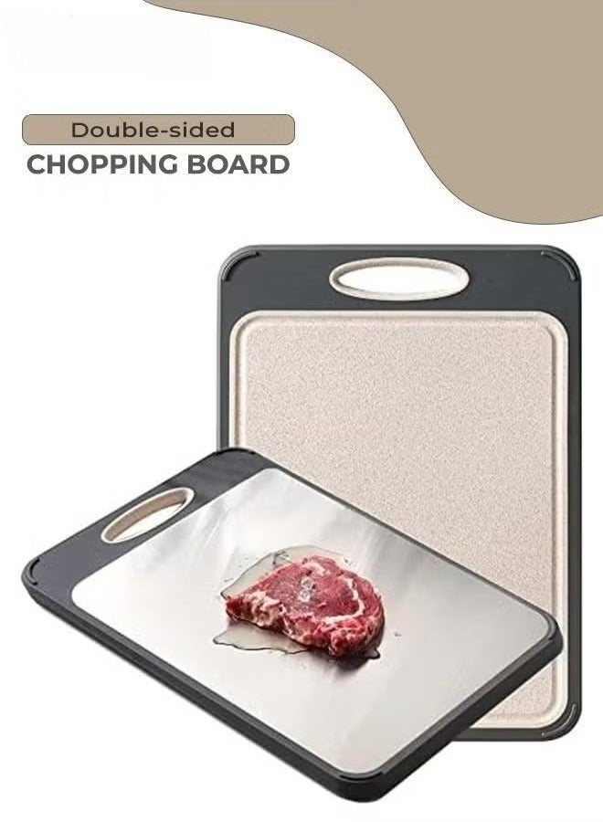 XiuWoo Double-sided Cutting Board with Easy-Grip Handles, Non-Slip Support, Wheat Straw PP Stainless Steel Chopping Surface for Meat, Vegetables Fish and Fruit, Easy to Clean, Grey, 40x 27 x 1.4cm - Image 1