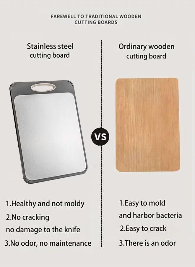 XiuWoo Double-sided Cutting Board with Easy-Grip Handles, Non-Slip Support, Wheat Straw PP Stainless Steel Chopping Surface for Meat, Vegetables Fish and Fruit, Easy to Clean, Grey, 40x 27 x 1.4cm - Image 2