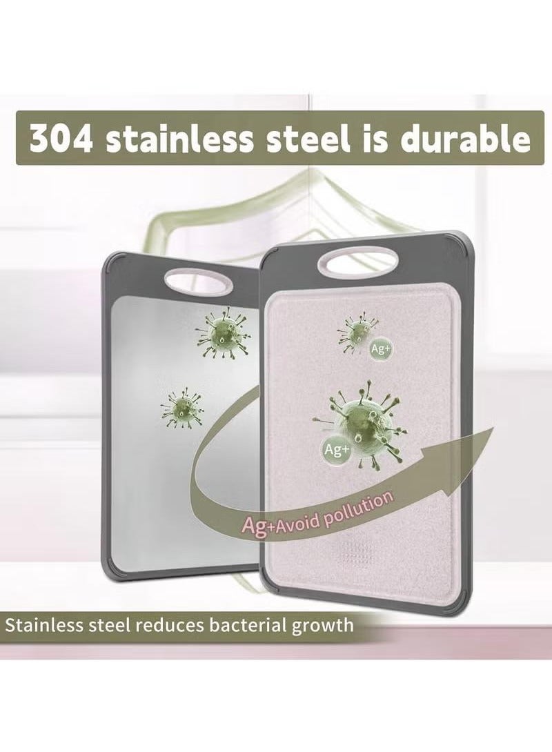 XiuWoo Double-sided Cutting Board with Easy-Grip Handles, Non-Slip Support, Wheat Straw PP Stainless Steel Chopping Surface for Meat, Vegetables Fish and Fruit, Easy to Clean, Grey, 40x 27 x 1.4cm - Image 4