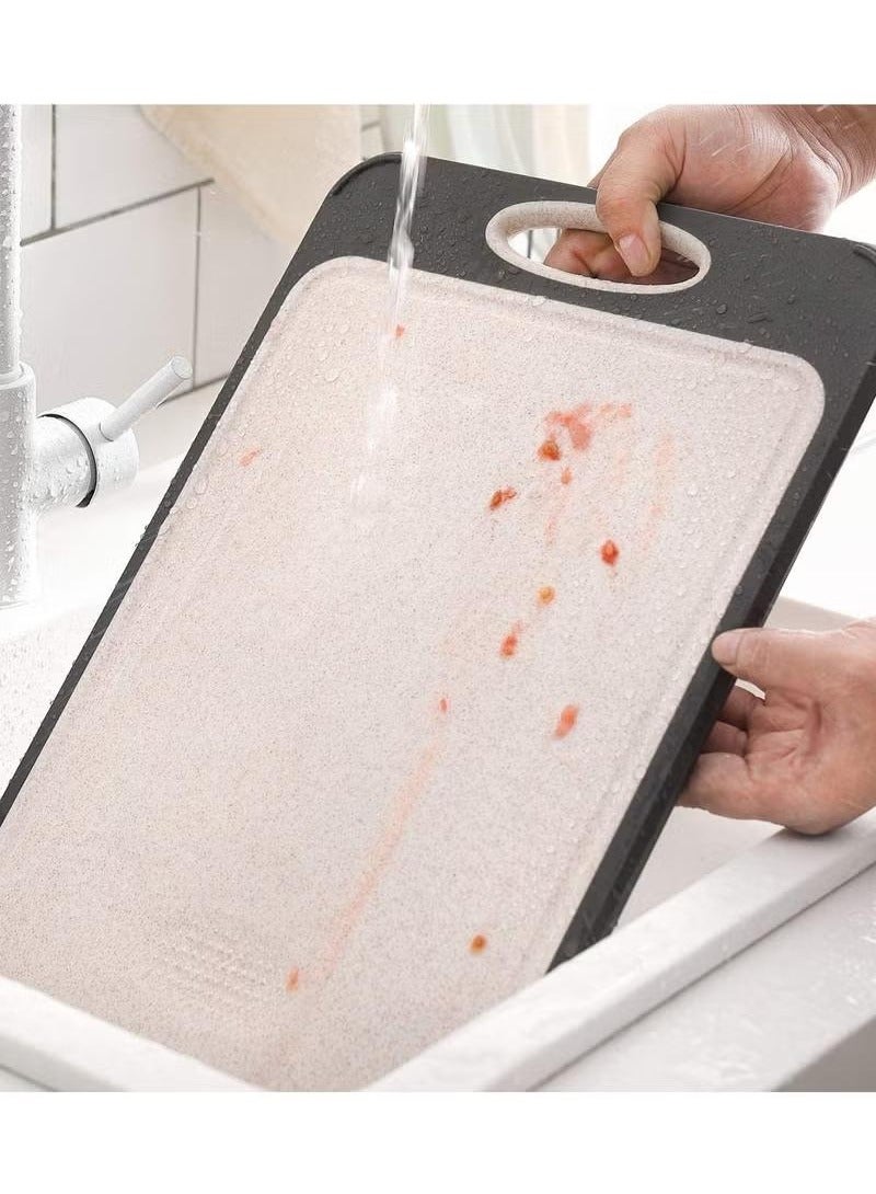 XiuWoo Double-sided Cutting Board with Easy-Grip Handles, Non-Slip Support, Wheat Straw PP Stainless Steel Chopping Surface for Meat, Vegetables Fish and Fruit, Easy to Clean, Grey, 40x 27 x 1.4cm - Image 3