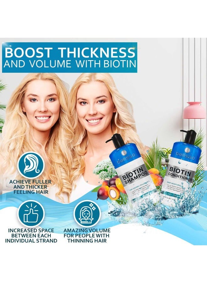 BELLISSO Biotin Shampoo and Conditioner Set - Sulfate and Paraben Free Treatment for Men and Women - Hair Thickening Volumizing Products to Help Boost Thinning Hair with Added Keratin - Image 2