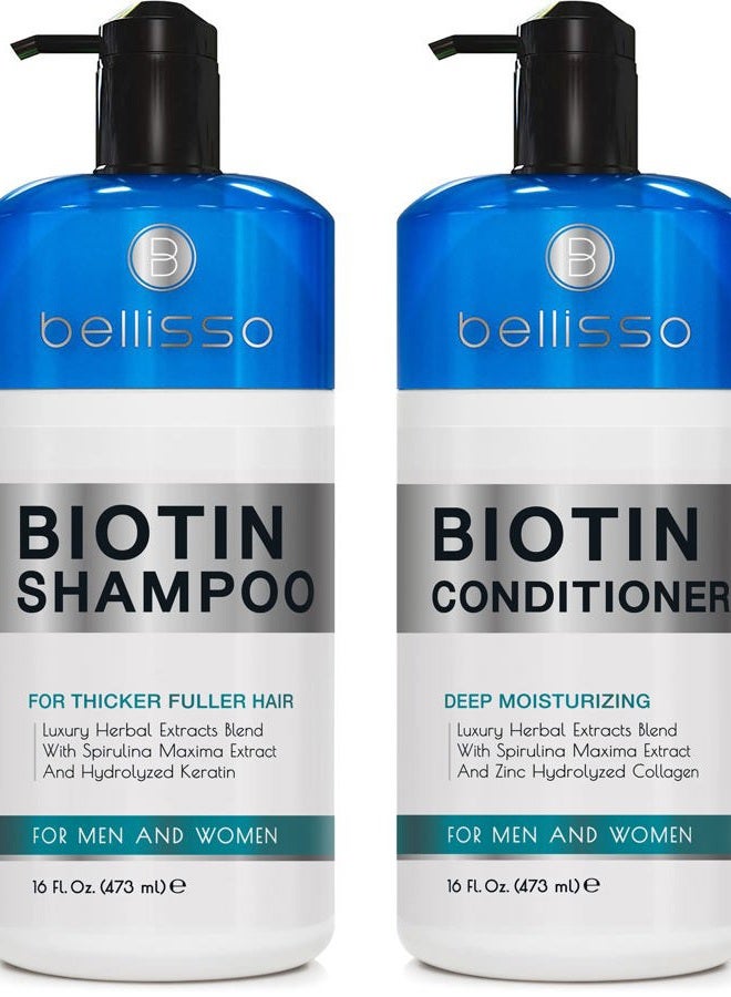 BELLISSO Biotin Shampoo and Conditioner Set - Sulfate and Paraben Free Treatment for Men and Women - Hair Thickening Volumizing Products to Help Boost Thinning Hair with Added Keratin - Image 1