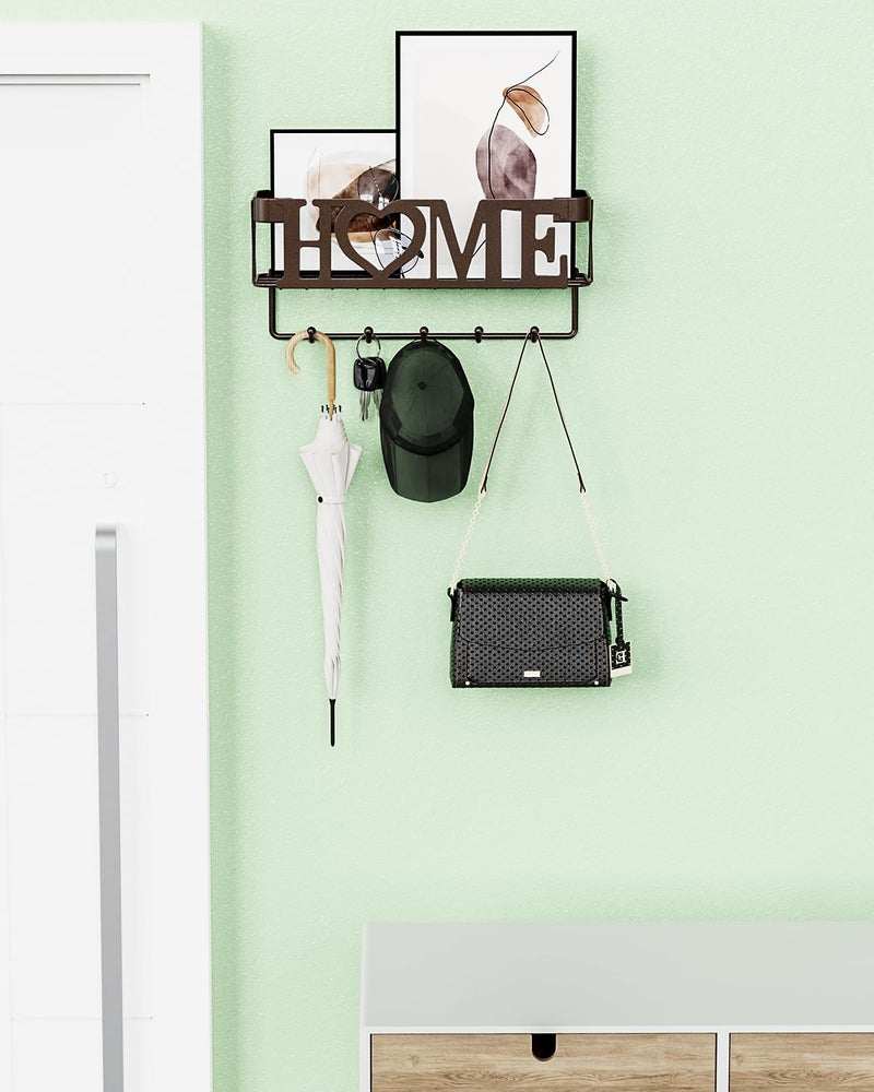 OHOBABY Key Holder Wall Mount - Adhesive Key Holder with 5 Hooks, Key Rack and Mail Organizer, Metal Basket Key Hanger for Entryway, Home, Living Room Decor, 11" LÃ—2.8" WÃ—4.9''H(Bronze) - Image 2