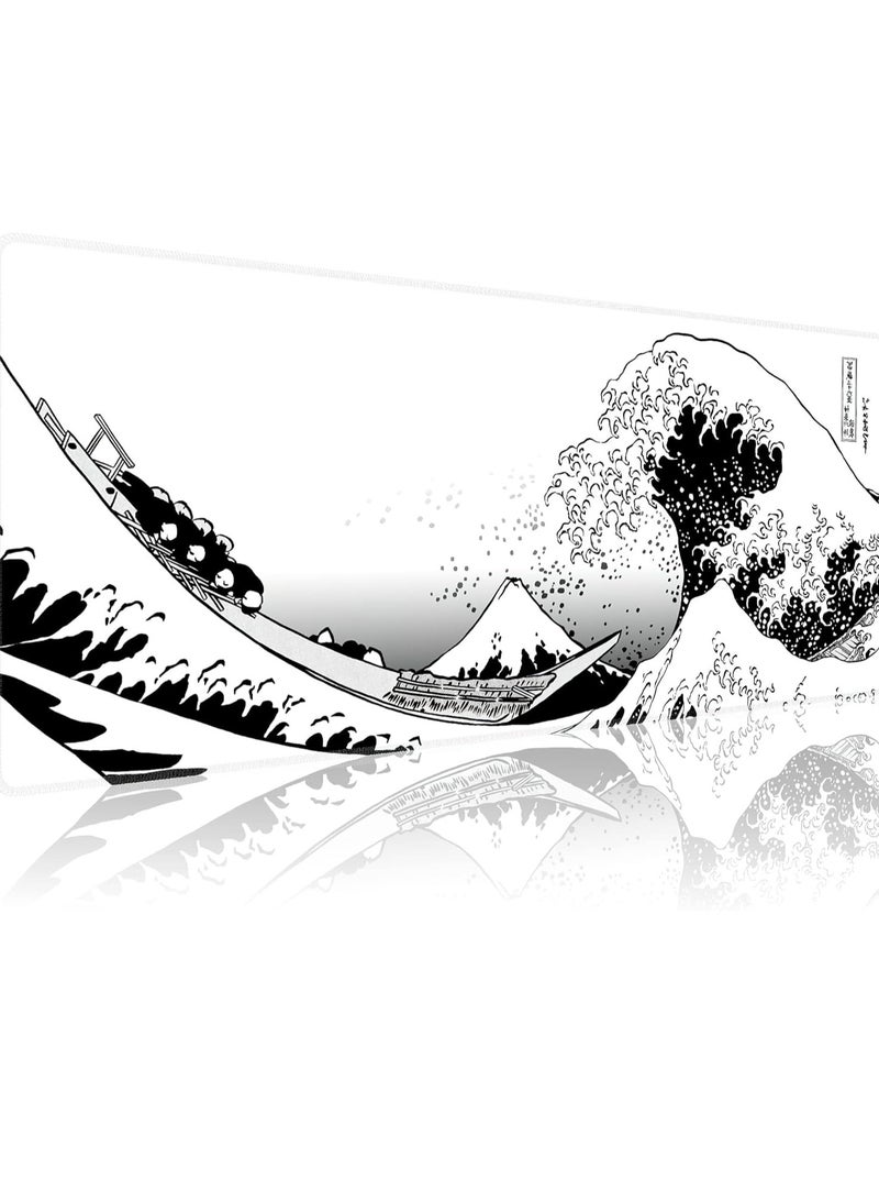 Loquat Mouse Pad, Large Gaming Mousepad Japanese Wave Anime Desk Mat Mouse Pad Waterproof Desk Pad with Non-Slip Base and Stitched Edges，31.5x11.8 In - Image 1