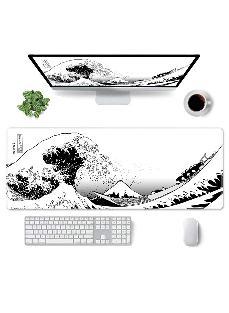 Loquat Mouse Pad, Large Gaming Mousepad Japanese Wave Anime Desk Mat Mouse Pad Waterproof Desk Pad with Non-Slip Base and Stitched Edges，31.5x11.8 In - Image 2