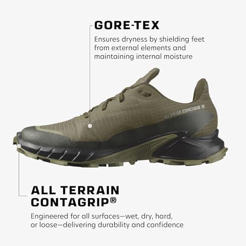 Salomon Men’s Alphacross 5 Gore-Tex, Waterproof Trail Running Shoes - Olive Night/Black/Deep Lichen Green - 10.5 - Image 3
