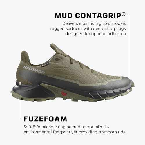 Salomon Men’s Alphacross 5 Gore-Tex, Waterproof Trail Running Shoes - Olive Night/Black/Deep Lichen Green - 10.5 - Image 2