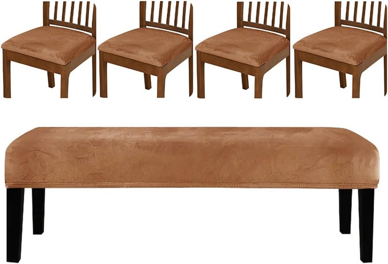 5Pieces Soft Benches Cover Set with Stool Cover Nonslip Designs Quick Setups Winter Warmth Home Decoration Quick Install - Image 1