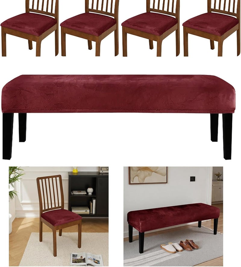 5Pieces Soft Benches Cover Set with Stool Cover Nonslip Designs Quick Setups Winter Warmth Home Decoration Quick Install - Image 2