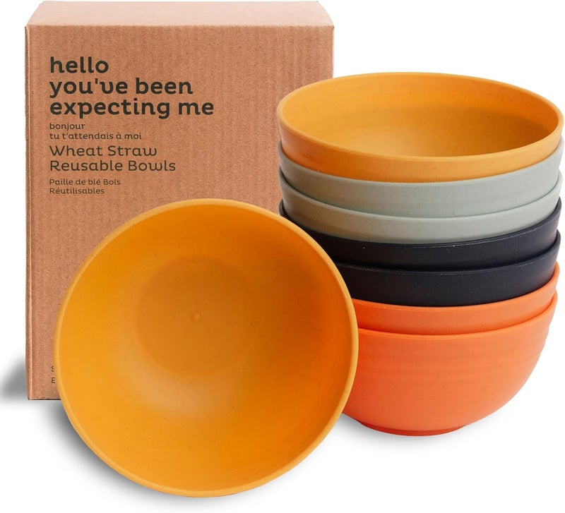 Nook Theory Reusable Wheat Straw Bowls 8 Pcs  26 Oz Cereal Bowl NonToxic Kids and Toddler Bowl Microwavable Dishwasher Safe and Unbreakable Dinnerware Daybreak - Image 1