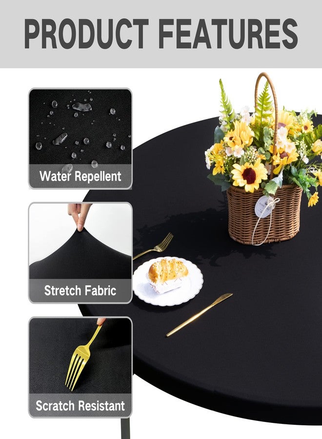 Nacuci Round Fitted Table Cover Elastic Tablecloth 5ft Stretch Spandex Table Top Cover for Dining Indoor Outdoor Party Black 60 Inch - Image 4