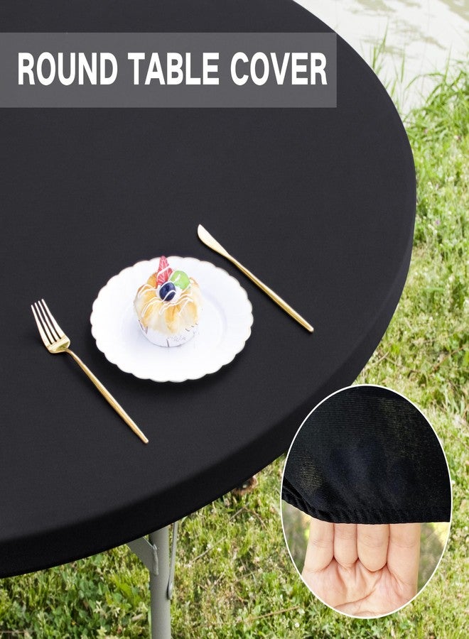 Nacuci Round Fitted Table Cover Elastic Tablecloth 5ft Stretch Spandex Table Top Cover for Dining Indoor Outdoor Party Black 60 Inch - Image 3