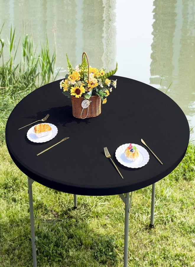 Nacuci Round Fitted Table Cover Elastic Tablecloth 5ft Stretch Spandex Table Top Cover for Dining Indoor Outdoor Party Black 60 Inch - Image 2