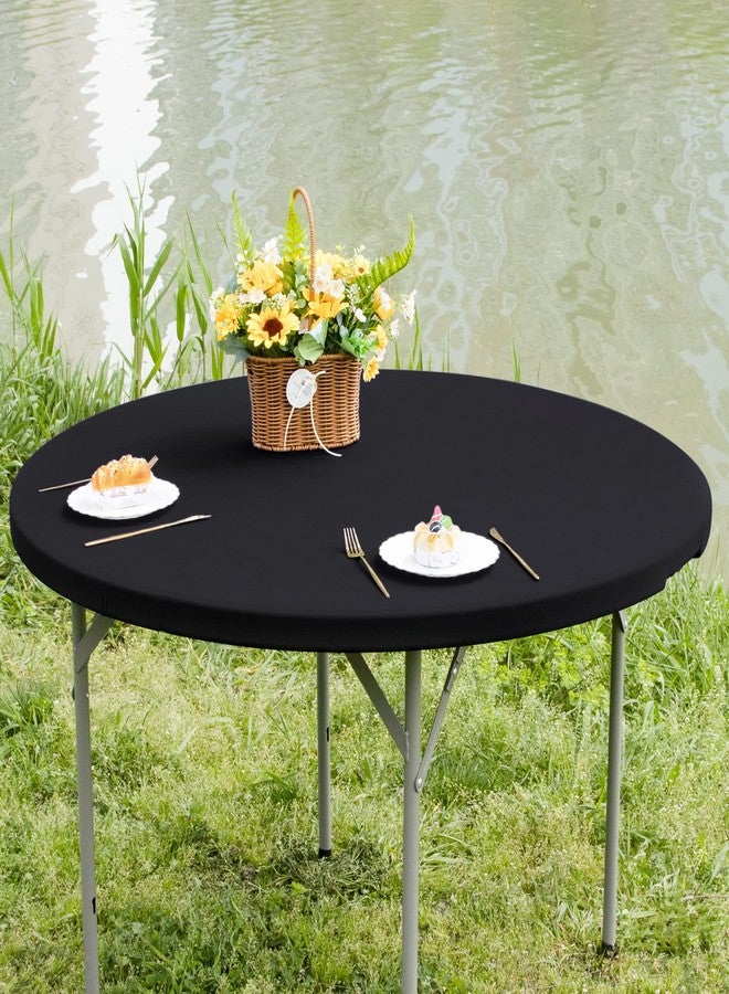 Nacuci Round Fitted Table Cover Elastic Tablecloth 5ft Stretch Spandex Table Top Cover for Dining Indoor Outdoor Party Black 60 Inch - Image 1