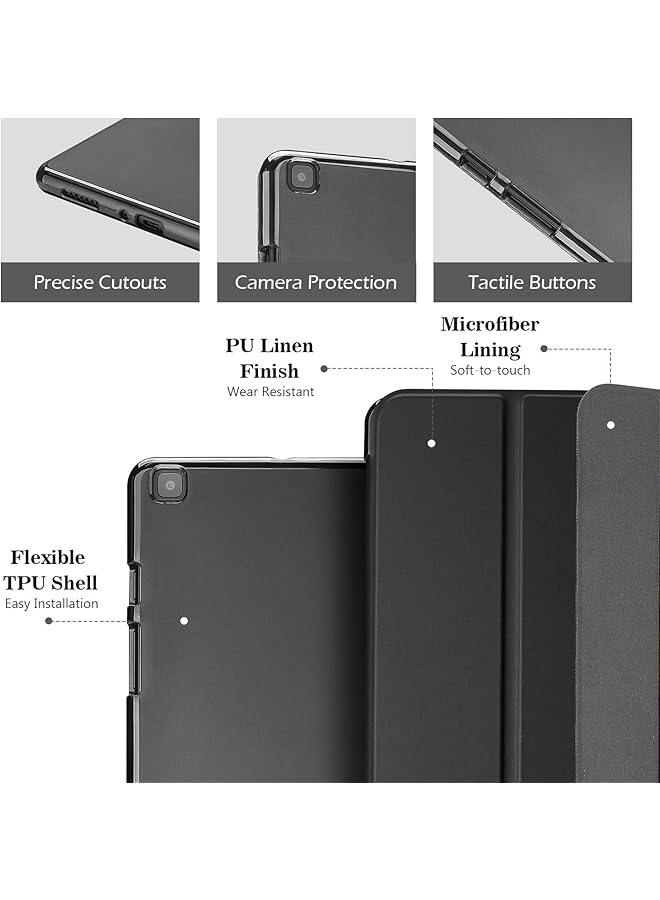 برو كيسيز جراب Galaxy Tab A 8.0 2019 T290 T295 جراب رفيع ثلاثي الطي مع حامل مرن من مادة TPU وغطاء خلفي شفاف غير لامع لجهاز Galaxy Tab A 2019 مقاس 8.0 بوصة Sm-T290 Sm-T295 - أسود - Image 3