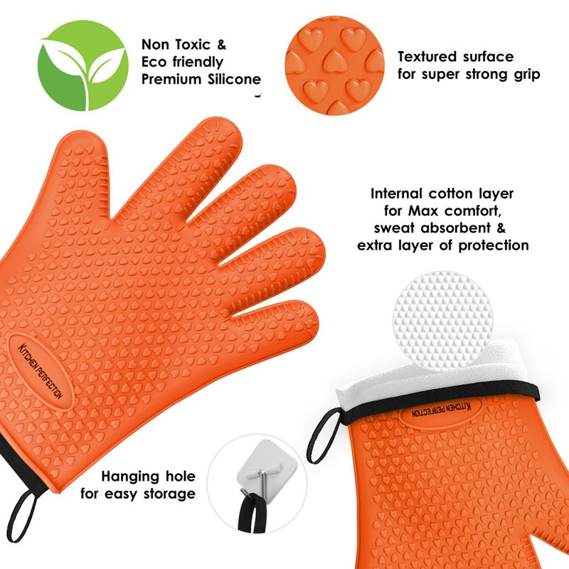 KITCHEN PERFECTION Silicone Smoker Oven Gloves -Extreme Heat Resistant BBQ Gloves -Handle Hot Food Right on Your Smoker Grill Fryer & Pit | Waterproof Oven Mitts |Superior Value Set+3 Bonuses - Image 3