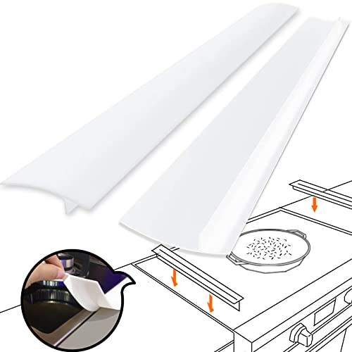 HELESIN Silicone Kitchen Stove Counter Gap Cover Long & Wide Gap Filler (2 Pack) Seals Spills Between Counters, Stovetops, Washing Machines, Oven, Washer, | Heat-Resistant and Easy Clean (White),25 inches - Image 1
