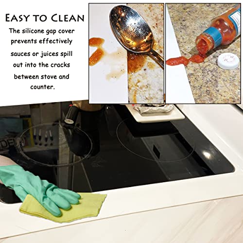 HELESIN Silicone Kitchen Stove Counter Gap Cover Long & Wide Gap Filler (2 Pack) Seals Spills Between Counters, Stovetops, Washing Machines, Oven, Washer, | Heat-Resistant and Easy Clean (White),25 inches - Image 3