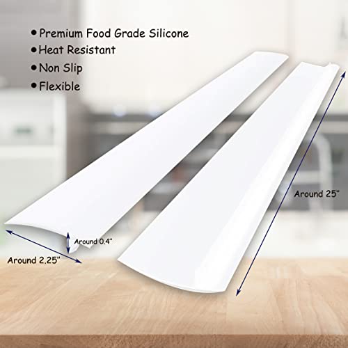 HELESIN Silicone Kitchen Stove Counter Gap Cover Long & Wide Gap Filler (2 Pack) Seals Spills Between Counters, Stovetops, Washing Machines, Oven, Washer, | Heat-Resistant and Easy Clean (White),25 inches - Image 2