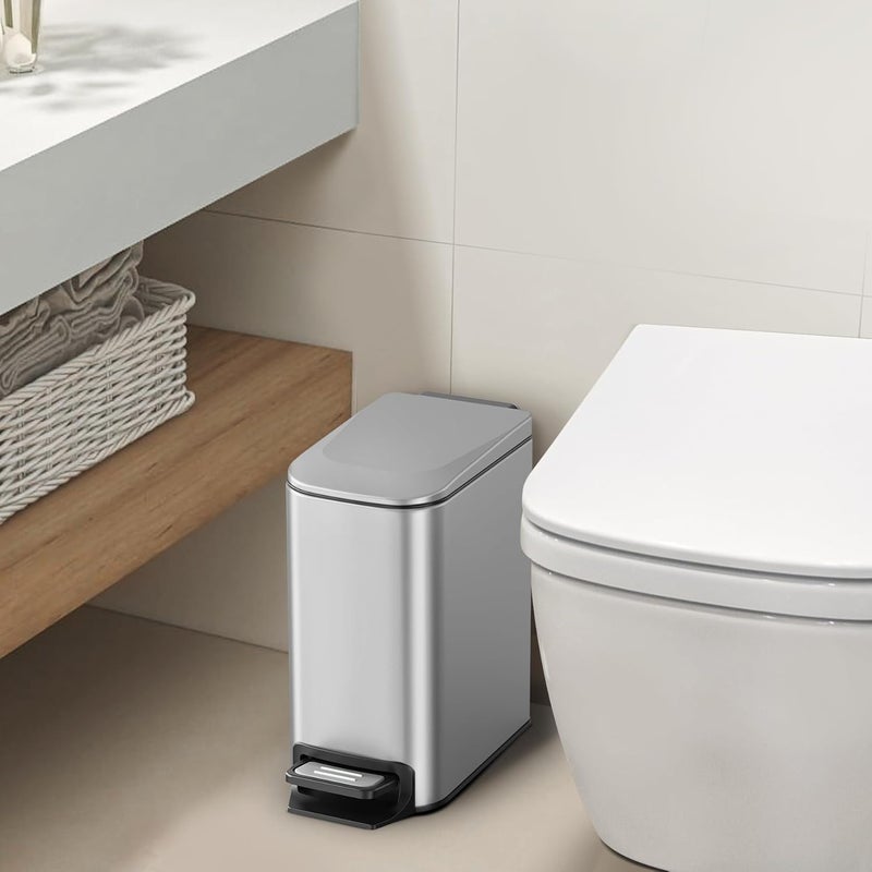 Cesun Small Bathroom Trash Can with Lid Soft Close, Step Pedal, 6 Liter / 1.6 Gallon Stainless Steel Mini Garbage Can for Office, Outdoor Trash Bin with Removable Inner Bucket (Silver) - Image 2