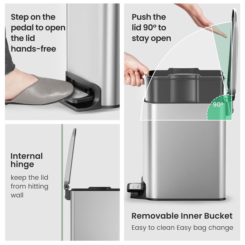 Cesun Small Bathroom Trash Can with Lid Soft Close, Step Pedal, 6 Liter / 1.6 Gallon Stainless Steel Mini Garbage Can for Office, Outdoor Trash Bin with Removable Inner Bucket (Silver) - Image 5
