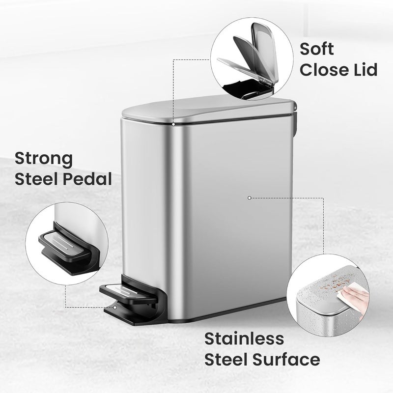 Cesun Small Bathroom Trash Can with Lid Soft Close, Step Pedal, 6 Liter / 1.6 Gallon Stainless Steel Mini Garbage Can for Office, Outdoor Trash Bin with Removable Inner Bucket (Silver) - Image 4