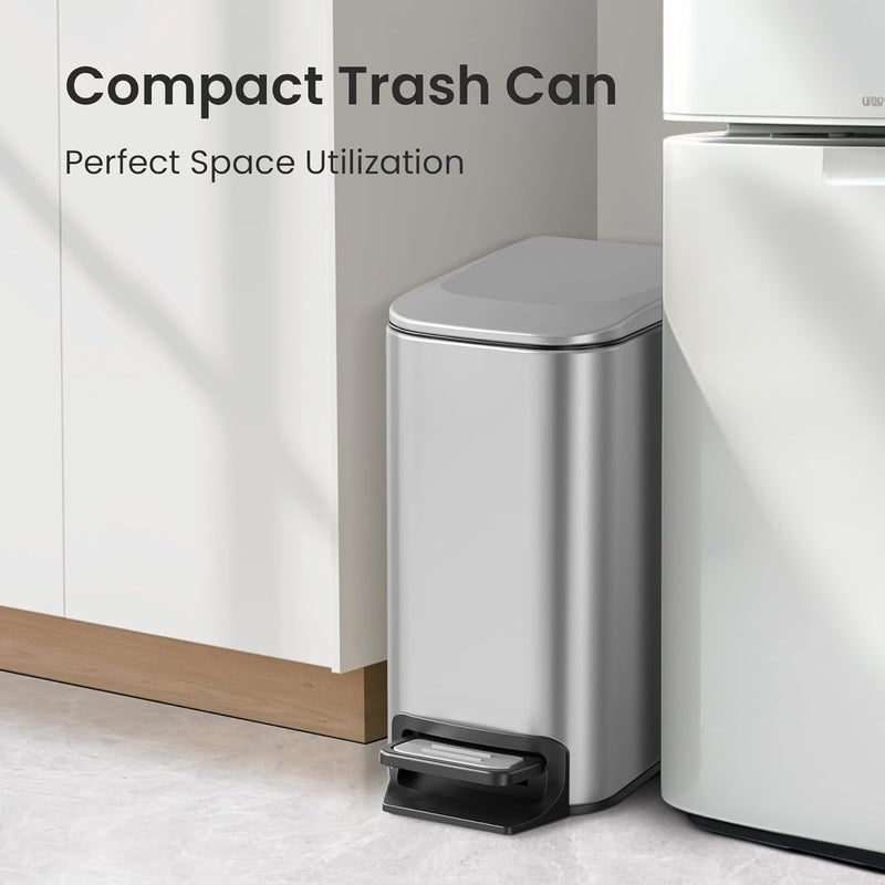 Cesun Small Bathroom Trash Can with Lid Soft Close, Step Pedal, 6 Liter / 1.6 Gallon Stainless Steel Mini Garbage Can for Office, Outdoor Trash Bin with Removable Inner Bucket (Silver) - Image 3