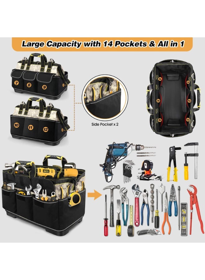 والالا حقيبة أدوات مفتوحة من الأعلى مقاس 17 بوصة مع قاعدة صلبة، حقيبة أدوات كهربائية مقاومة للماء، منظم أدوات بفتحة واسعة مع 15 جيبًا، قاعدة مصبوبة شديدة التحمل، حقيبة أدوات عاكسة للرجال - Image 4