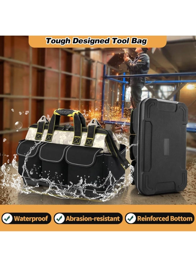 والالا حقيبة أدوات مفتوحة من الأعلى مقاس 17 بوصة مع قاعدة صلبة، حقيبة أدوات كهربائية مقاومة للماء، منظم أدوات بفتحة واسعة مع 15 جيبًا، قاعدة مصبوبة شديدة التحمل، حقيبة أدوات عاكسة للرجال - Image 5