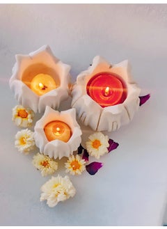 R&M R&M Rameshwaram Marble Small Candle Holder Piece Flower Bowl (White) -3 Piece Set Candle Holder Coffee Table Decor | Entry Way Decor | Marble Candle Holder  - Image 3