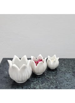 R&M R&M Rameshwaram Marble Small Candle Holder Piece Flower Bowl (White) -3 Piece Set Candle Holder Coffee Table Decor | Entry Way Decor | Marble Candle Holder  - Image 4