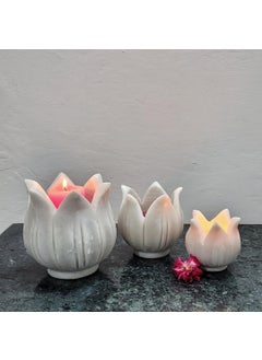 R&M R&M Rameshwaram Marble Small Candle Holder Piece Flower Bowl (White) -3 Piece Set Candle Holder Coffee Table Decor | Entry Way Decor | Marble Candle Holder  - Image 1