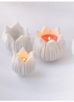 R&M R&M Rameshwaram Marble Small Candle Holder Piece Flower Bowl (White) -3 Piece Set Candle Holder Coffee Table Decor | Entry Way Decor | Marble Candle Holder  - Image 2