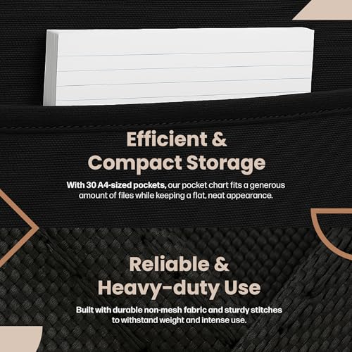 Hippo Creation Heavy Duty Storage Pocket Chart for Classroom, 30 Pocket Storage Organizer with 5 Over-Door Hangers, Hanging Wall Organizer for File Folders, School Mailbox, Home Office Papers - Black - Image 4