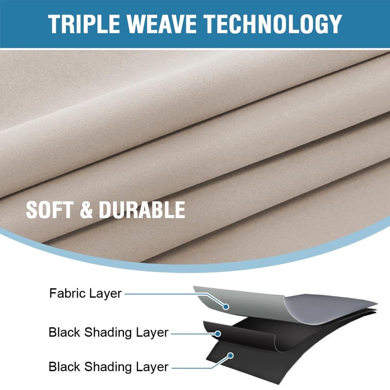 H.VERSAILTEX 100% Blackout Curtains for Bedroom with Black Liner Full Room Darkening Curtain 96 Inch Long Thermal Insulated Back Tab/Rod Pocket Window Drapes for Living Room  2 Panels  Natural - Image 3