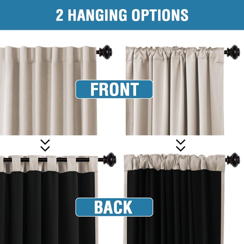 H.VERSAILTEX 100% Blackout Curtains for Bedroom with Black Liner Full Room Darkening Curtain 96 Inch Long Thermal Insulated Back Tab/Rod Pocket Window Drapes for Living Room  2 Panels  Natural - Image 5