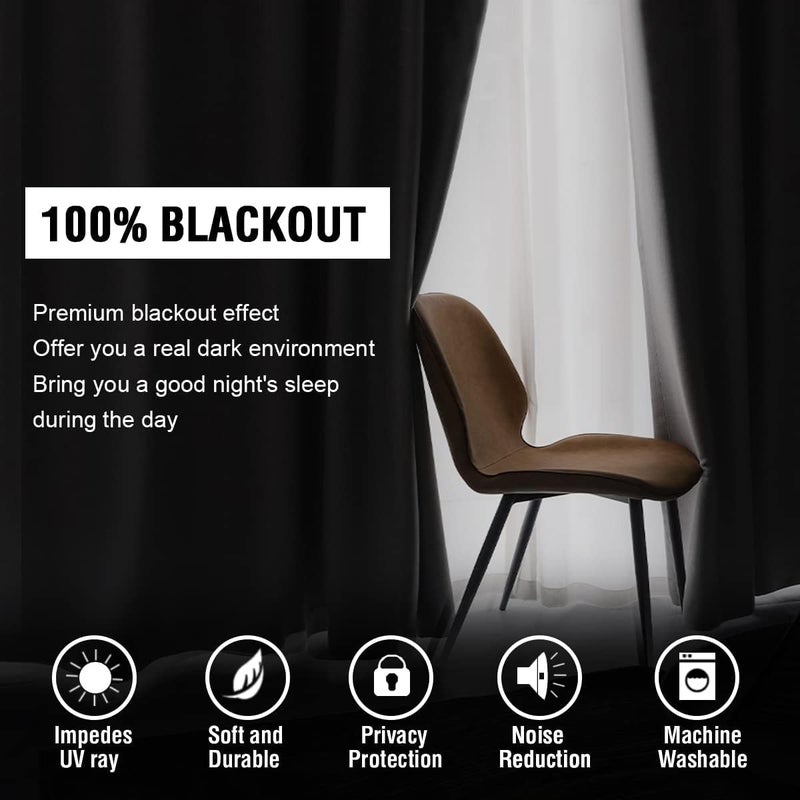 H.VERSAILTEX 100% Blackout Curtains for Bedroom with Black Liner Full Room Darkening Curtain 96 Inch Long Thermal Insulated Back Tab/Rod Pocket Window Drapes for Living Room  2 Panels  Natural - Image 4