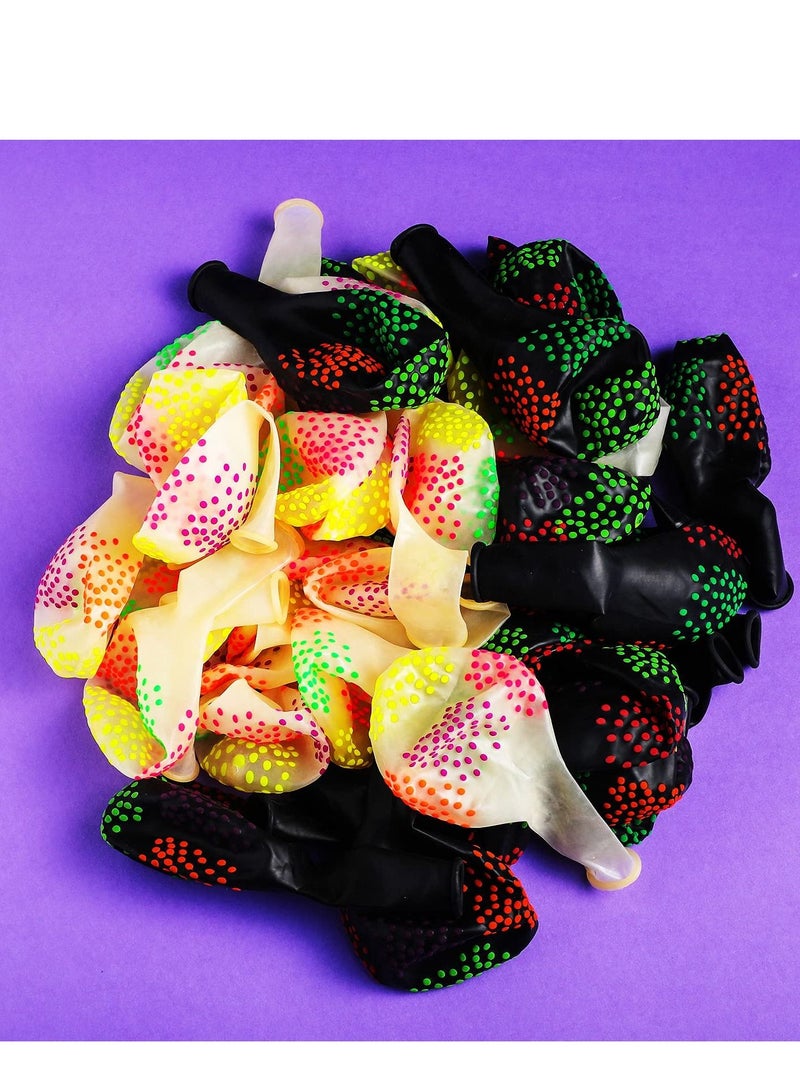 NIBEMINENT 40 Pieces Neon Balloons Glow in the Dark, Dark Party Supplies, 12 Inch Black Light Polka Dot Latex and 4 meter Paper Garland (Black, White)  - Image 5