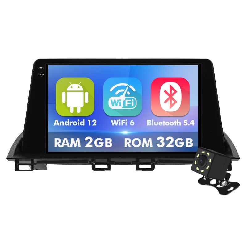 Generic 9 Inch IPS Touchscreen Android 12 Car Stereo for Mazda 3 Axela 2014-2019 with Wireless CarPlay & Android Auto 2+32GB Car Radio, Support GPS, WiFi 6, Bluetooth,5.4, FM Radio, Backup Camera, SWC, USB  - Image 1