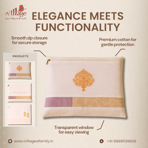 IVillage Travel Saree Bags Cotton - Set of 6 Washable Saree Covers India - Cotton Saree Cover with Zip & Transparent Window - Dust Proof Wardrobe Organizer - Image 2