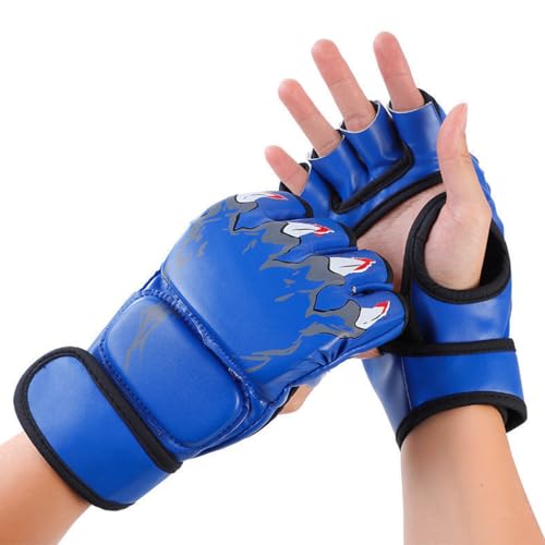 Optifit® Boxing Gloves for Men Blue Print MMA Gloves with Adjustable Wristband, Breathable Fingerless MMA Gloves for Boxing, Muay Thai and Sparring Sessions, Punching Gloves, 1 Pair - Image 1