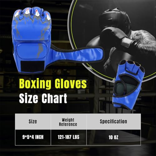 Optifit® Boxing Gloves for Men Blue Print MMA Gloves with Adjustable Wristband, Breathable Fingerless MMA Gloves for Boxing, Muay Thai and Sparring Sessions, Punching Gloves, 1 Pair - Image 4