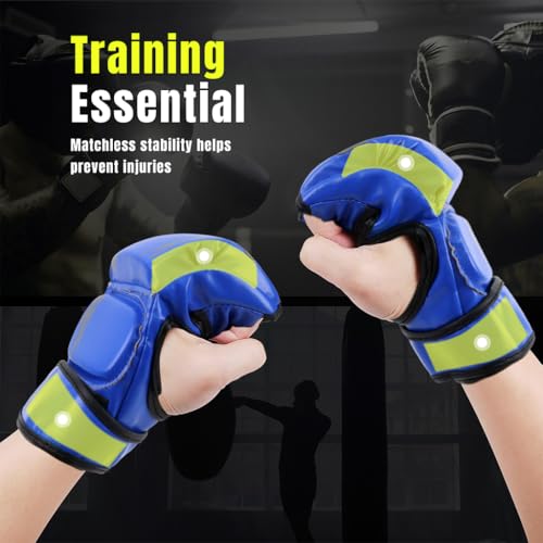 Optifit® Boxing Gloves for Men Blue Print MMA Gloves with Adjustable Wristband, Breathable Fingerless MMA Gloves for Boxing, Muay Thai and Sparring Sessions, Punching Gloves, 1 Pair - Image 3