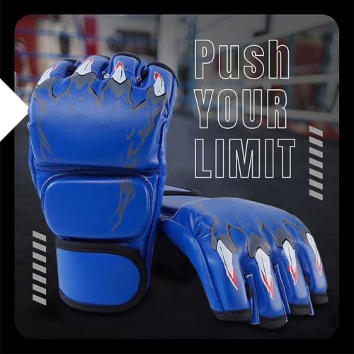 Optifit® Boxing Gloves for Men Blue Print MMA Gloves with Adjustable Wristband, Breathable Fingerless MMA Gloves for Boxing, Muay Thai and Sparring Sessions, Punching Gloves, 1 Pair - Image 2