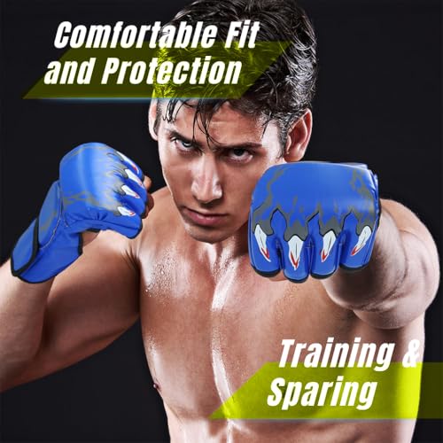 Optifit® Boxing Gloves for Men Blue Print MMA Gloves with Adjustable Wristband, Breathable Fingerless MMA Gloves for Boxing, Muay Thai and Sparring Sessions, Punching Gloves, 1 Pair - Image 5