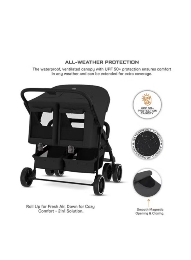 neobreez DUADX Sibling/Twin/Double Side by Side Baby Toddler Stroller, Compact Baby Trolley Pushchair, One-Hand Fold, Waterproof UPF 50+ Canopy, 0-3yrs, 30kg (15kg per child), 3yrs Warranty - Image 4