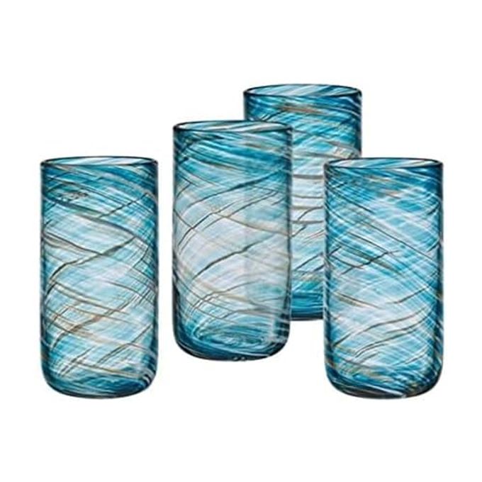 Mikasa Color Swirl Highball Tumbler Cups, Set of 4, Blue - Image 1
